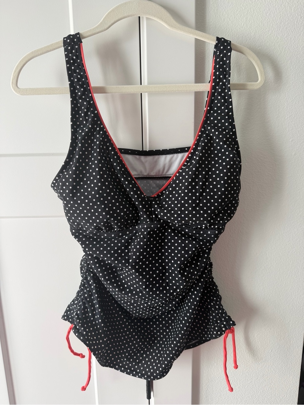 24th & Ocean Black Polka Dot Swim Top with Coral Trim